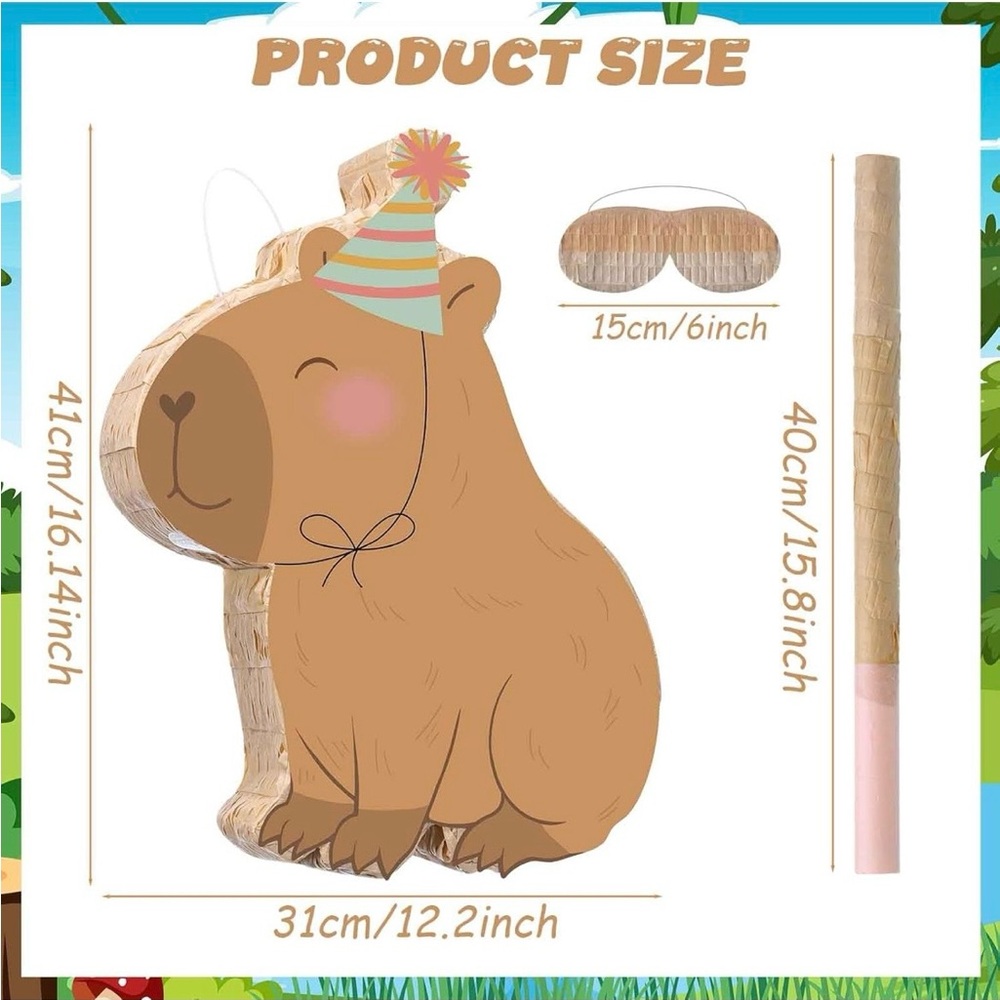 Capybara Piñata Party Set – Includes Stick, Blindfold & Confetti – New - Picture 2 of 7